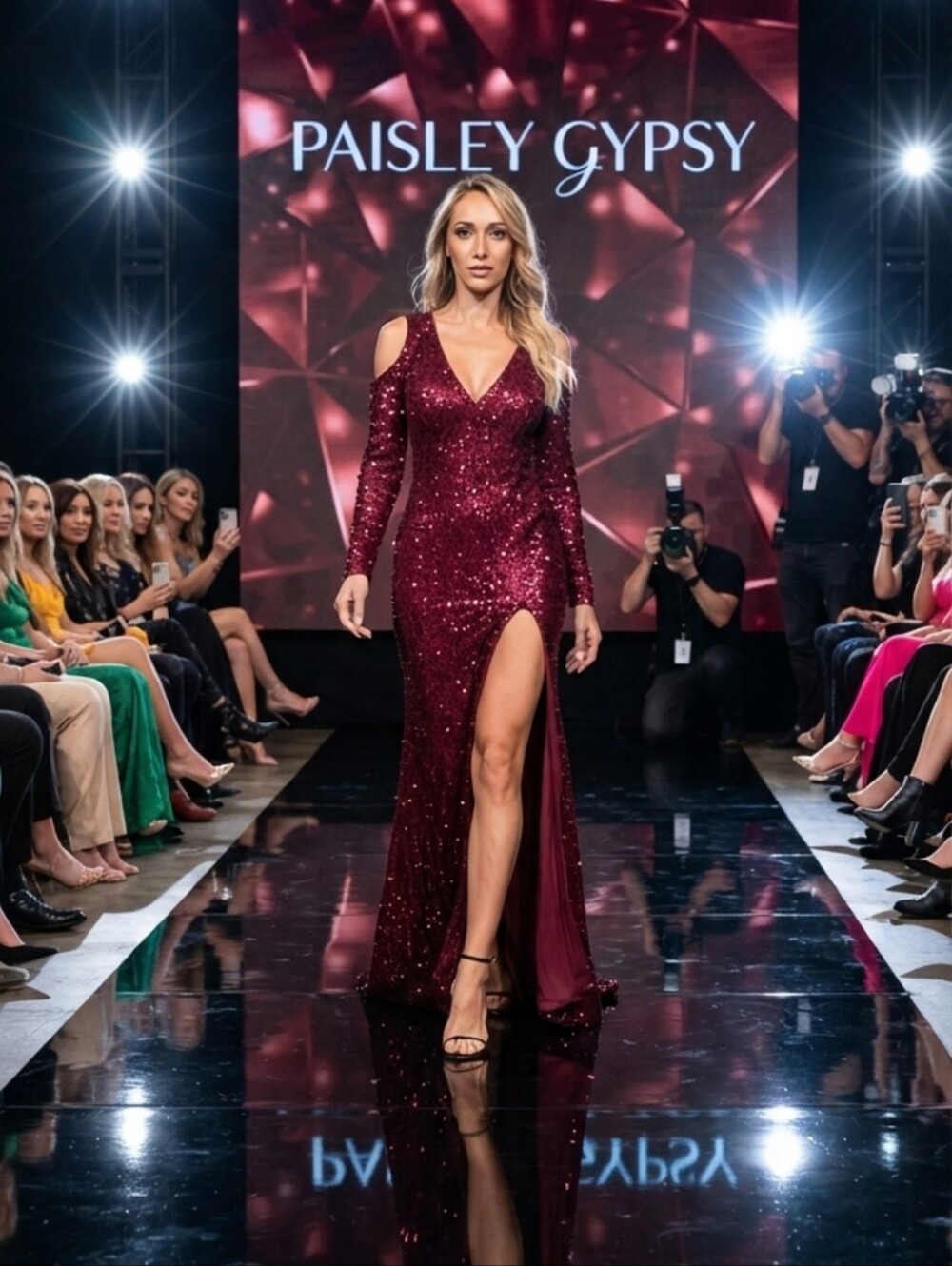 Maroon Sequined Ball Gown for Special Events